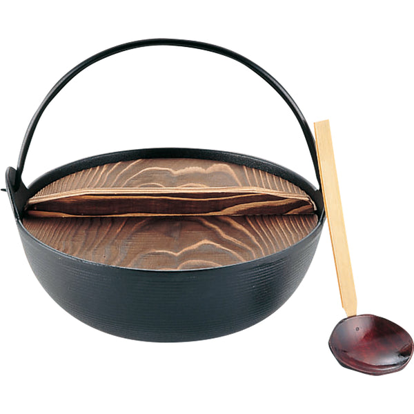 E-24鉄田舎鍋ﾎｰﾛｰ無黒着色24cm杓子付