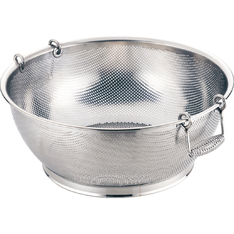 UK18-8ﾊﾟﾝﾁﾝｸﾞ浅型ざる 50cm手付自在